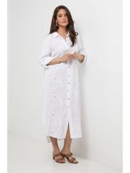 Rodier Lin Lniana sukienka w kolorze białym rozmiar: XL/XXL. Białe sukienki Rodier Lin, xl, bez wzorów, ze lnu, bez kołnierzyka, bez ramiączek, maxi. Za 193.70 zł.