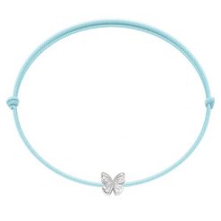 Bransoletka z posrebrzanym motylem Etincelle na cienkim błękitnym sznurku. Niebieskie bransoletki Lilou, posrebrzane. Za 79.00 zł.