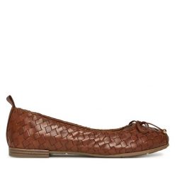 Baleriny Marco Tozzi. Brązowe baleriny Marco Tozzi, bez wzorów, bez obcasa. Za 259.99 zł.