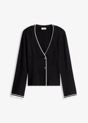 Sweter rozpinany z prążkowanej mieszanki wiskozy. Czarne kardigany bonprix, bez wzorów, prążkowane. Za 119.99 zł.