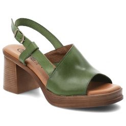 Sandały damskie Hee, cholewka skóra naturalna otwarty przód regulowany pasek zapięcie na sprzączkę odkryta pięta stabilny obca, zielone, 26544. Zielone sandały Hee, bez wzorów, ze skóry, z otwartym noskiem, bez obcasa, na obcasie, bez zapięcia. Za 379.00 zł.
