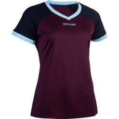 Koszulka do rugby R500 damska. Fioletowe bluzki OFFLOAD, xl, bez wzorów, z elastanu, sportowe, bez kołnierzyka, bez ramiączek. W wyprzedaży za 34.99 zł.