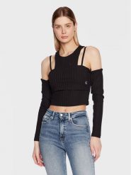 Calvin Klein Jeans Bluzka J20J220775 Czarny Slim Fit. Czarne bluzki Calvin Klein Jeans, s, bez wzorów, z jeansu, bez kołnierzyka, bez ramiączek. Za 199.99 zł.