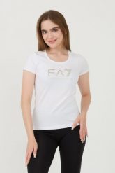 EA7 Biały damski t-shirt, Rozmiar XS. Białe t-shirty EA7 Emporio Armani, xs, bez wzorów, bez kołnierzyka, bez ramiączek. W wyprzedaży za 129.99 zł.