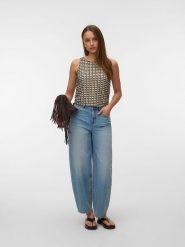 Vero Moda Top w kolorze beżowo-czarnym rozmiar: XL. Brązowe topy Vero Moda, xl, bez wzorów, bez kołnierzyka, bez ramiączek. Za 66.47 zł.