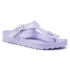 Japonki Birkenstock. Fioletowe klapki Birkenstock, bez wzorów, bez obcasa. Za 149.99 zł.