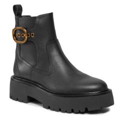 Sztyblety Kurt Geiger. Czarne botki Kurt Geiger, bez wzorów, bez obcasa, na płaskiej podeszwie, bez zapięcia. Za 769.99 zł.