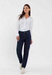 Granatowe jeansy, Straight Fit, D-SANA. Niebieskie jeansy Volcano, s, bez wzorów. Za 159.99 zł.