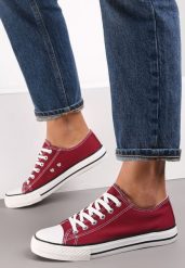 Bordowe Trampki z Ekoskóry Lakelets. Czerwone trampki Renee, bez wzorów, z gumy, przed kostkę, bez zapięcia. Za 49.99 zł.