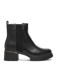 JENNY Botki CEO-24F597-1 Czarny. Czarne botki Jenny, bez wzorów, z materiału, bez obcasa, na słupku, bez zapięcia. Za 169.99 zł.