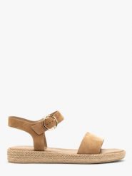 Rude sandały damskie. Brązowe sandały Ryłko, bez wzorów, ze skóry, eleganckie, bez obcasa, bez zapięcia. W wyprzedaży za 199.99 zł.
