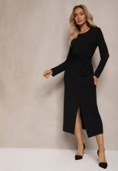 Czarna Sukienka z Ozdobnym Wycięciem i Wiązaniem Zeiini. Czarne sukienki Renee, na co dzień, l, bez wzorów, eleganckie, bez kołnierzyka, bez ramiączek, maxi, proste. Za 149.99 zł.
