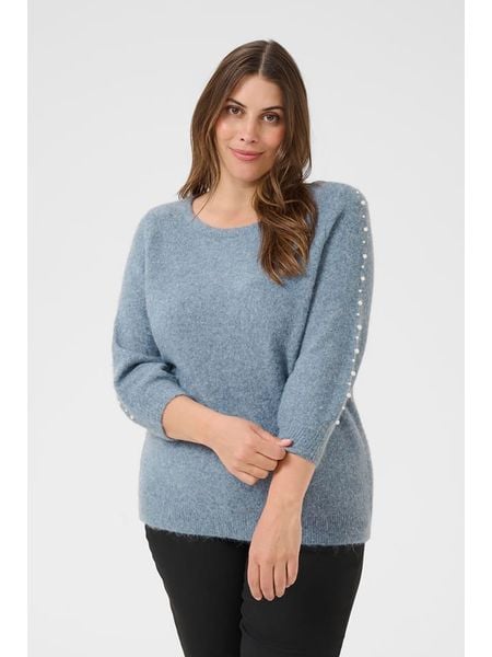 KAFFE curve Sweter w kolorze błękitnym rozmiar: XL. Niebieskie swetry KAFFE curve, xl, bez wzorów, bez ramiączek. Za 94.95 zł.