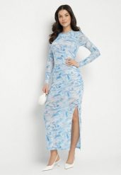 Niebieska Dopasowana Sukienka z Siateczki z Wiskozą w Abstrakcyjny Wzór Sarilene. Niebieskie sukienki Born2be, na co dzień, l, bez wzorów, z wiskozy, eleganckie, bez kołnierzyka, bez ramiączek, maxi, dopasowane. Za 119.99 zł.