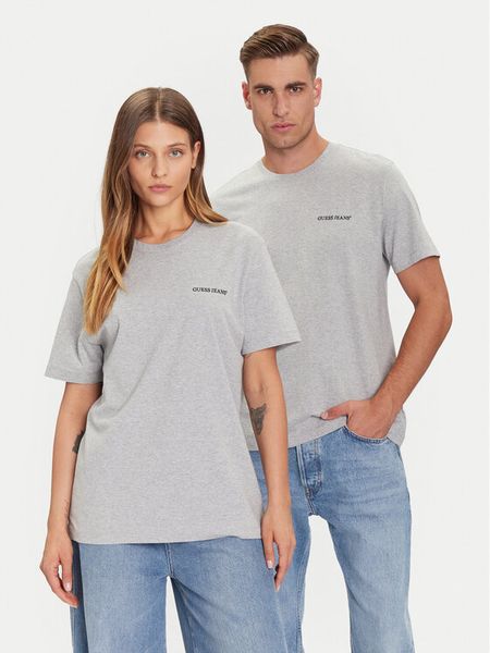 Guess Jeans T-Shirt M5BI78 K8FQ4 Szary Regular Fit. Szare t-shirty Guess Jeans, m, z aplikacjami, z bawełny, bez kołnierzyka, bez ramiączek. Za 129.99 zł.
