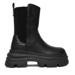 Sztyblety Buffalo. Czarne botki Buffalo, bez wzorów, bez obcasa, na płaskiej podeszwie, bez zapięcia. Za 439.99 zł.