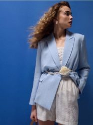 Marynarka z wiskozą - błękitny. Niebieskie marynarki i żakiety Sinsay, l, bez wzorów, z wiskozy. Za 79.99 zł.