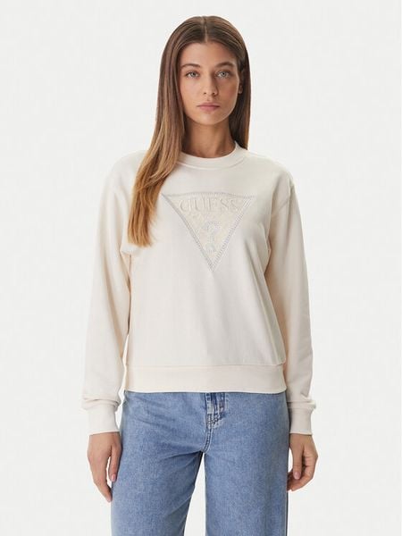 Guess Bluza W6GQ09 K3183 Écru Regular Fit. Białe bluzy Guess, s, z aplikacjami, z bawełny, bez kaptura. Za 256.99 zł.
