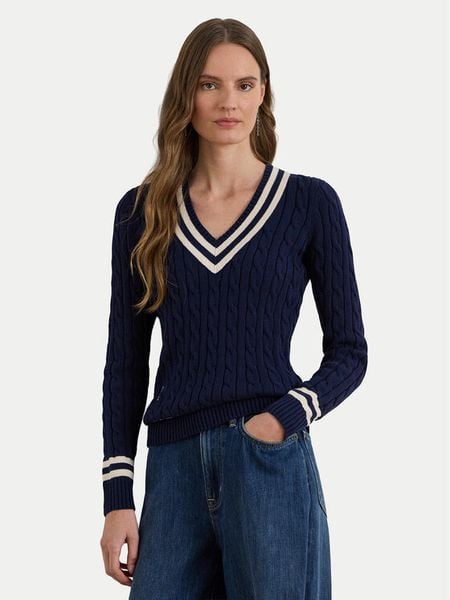 LAUREN RALPH LAUREN Sweter 200B22020002 Granatowy Relaxed Fit. Niebieskie swetry Lauren Ralph Lauren, m, bez wzorów, z bawełny, bez ramiączek. Za 613.99 zł.