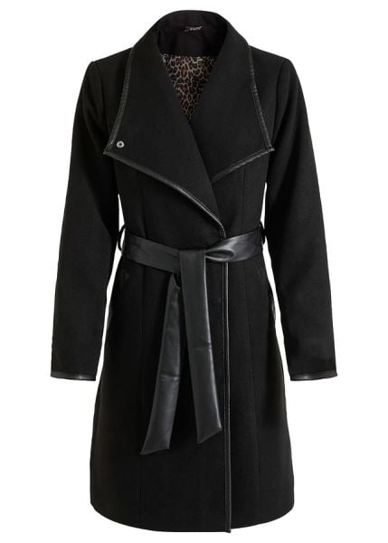 Krótki płaszcz z imitacji wełny. Czarne płaszcze bonprix, z aplikacjami, ze skóry, bez kaptura. Za 379.99 zł.