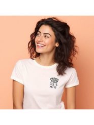 WOOOP Koszulka "I see you" w kolorze białym rozmiar: L. Białe bluzki Wooop, l, bez wzorów, bez kołnierzyka, bez ramiączek. Za 70.08 zł.