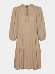 Vero Moda Sukienka letnia Pretty 10279712 Beżowy Regular Fit. Brązowe sukienki Vero Moda, na lato, m, bez wzorów, z bawełny, bez kołnierzyka, bez ramiączek. Za 99.99 zł.