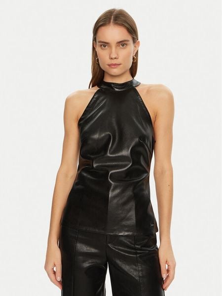 Guess Bluzka W5RH09 WGIK0 Czarny Regular Fit. Czarne bluzki Guess, s, z aplikacjami, z syntetyku, bez kołnierzyka, bez ramiączek. Za 199.99 zł.