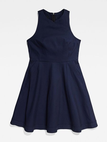 G-Star Sukienka w kolorze granatowym rozmiar: L. Niebieskie sukienki G-Star, l, bez wzorów, retro, bez kołnierzyka, bez ramiączek, mini, rozkloszowane. Za 161.73 zł.