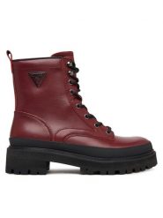 Guess Botki FLFB2D LEA10 Bordowy. Czerwone botki Guess, z aplikacjami, ze skóry, bez obcasa, na płaskiej podeszwie, bez zapięcia. Za 959.99 zł.