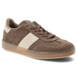 Sneakersy damskie Big Star, cholewka ze skóry ekologicznej z kontrastową wstawką klasyczne sznurowanie na płaskiej podeszwie, brązowe, TT274116. Brązowe trampki Big Star, bez wzorów, ze skóry ekologicznej, bez zapięcia. Za 143.90 zł.