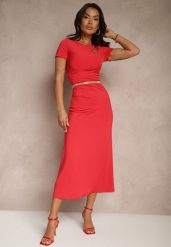 Czerwona Sukienka Bodycon z Marszczeniem w Talii i Krótkimi Rękawami Aterezza. Czerwone sukienki Renee, na co dzień, l, bez wzorów, klasyczne, bez kołnierzyka, bez ramiączek, maxi, bodycon. Za 119.99 zł.