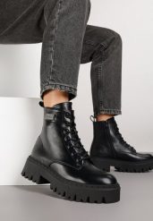 Czarne Botki Workery w Stylu Basic z Aplikacją przy Cholewce Azelda. Czarne botki Renee, z aplikacjami, z jeansu, bez obcasa, na płaskiej podeszwie, bez zapięcia. Za 159.99 zł.