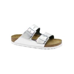 Klapki damskie Birkenstock Arizona. Szare klapki Birkenstock, bez wzorów, z materiału, bez obcasa. Za 686.00 zł.