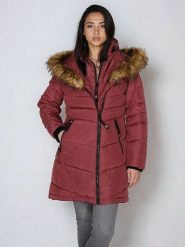 CANADA weather gear Płaszcz zimowy w kolorze jagodowym rozmiar: S. Czerwone płaszcze CANADA weather gear, na zimę, s, bez wzorów, z puchu, bez kaptura. Za 304.99 zł.