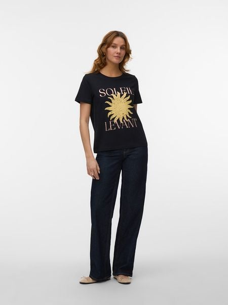 Vero Moda Koszulka w kolorze czarnym rozmiar: M. Czarne bluzki Vero Moda, m, bez wzorów, z bawełny, bez kołnierzyka, bez ramiączek. Za 51.95 zł.