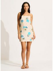 Seafolly Sukienka w kolorze kremowo-turkusowym rozmiar: XS. Białe sukienki Seafolly, na co dzień, xs, bez wzorów, bez kołnierzyka, bez ramiączek, mini, proste. Za 144.92 zł.
