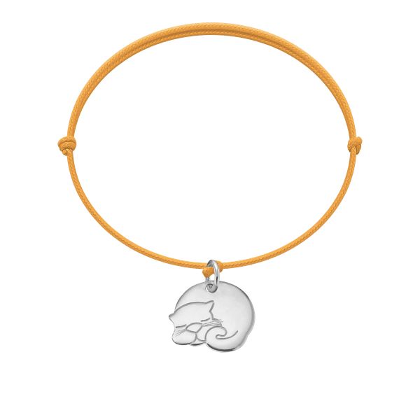 Bransoletka ze srebrnym kotem na cienkim pomarańczowym sznurku fluo. Brązowe bransoletki Lilou, srebrne. Za 179.00 zł.