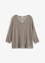 Sweter ażurowy z mieszanki wiskozy. Brązowe swetry bonprix, w ażurowe wzory, z wiskozy, bez ramiączek. Za 99.99 zł.