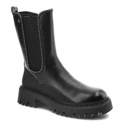 Botki damskie Filippo, ze skóry naturalnej z elastycznymi wstawkami po bokach zapinane na suwak zabudowaną cholewką, czarne, DBT4009-22-BK. Czarne botki Filippo, bez wzorów, ze skóry ekologicznej, bez obcasa, na płaskiej podeszwie, bez zapięcia. Za 209.00 zł.