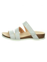 Think! Skórzane klapki "Julia" w kolorze szarym rozmiar: 36. Szare klapki Think!, bez wzorów, z otwartym noskiem, bez obcasa, na koturnie. Za 196.70 zł.