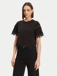 Morgan Bluzka 251-DFUTUR Czarny Regular Fit. Czarne bluzki Morgan, m, bez wzorów, z bawełny, bez kołnierzyka, bez ramiączek. Za 109.99 zł.
