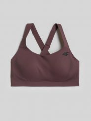 4F Biustonosz treningowy ze średnim wsparciem damski - brązowy XL. Brązowe bielizna sportowa 4f, l, bez wzorów, z gumy. Za 179.99 zł.