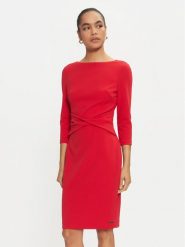 Calvin Klein Sukienka koktajlowa K20K207470 Czerwony Slim Fit. Czerwone sukienki Calvin Klein, bez wzorów, z syntetyku, wizytowe, bez kołnierzyka, bez ramiączek. Za 679.99 zł.