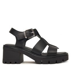 Sandały Tamaris. Czarne sandały Tamaris, bez wzorów, bez obcasa, na słupku, bez zapięcia. Za 369.99 zł.