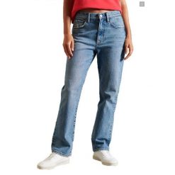 Spodnie turystyczne damskie Superdry. Niebieskie spodnie sportowe Superdry, bez wzorów, z bawełny, trekkingowe. Za 166.95 zł.
