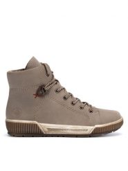 Rieker Botki N0730-64 Beżowy. Brązowe botki Rieker, bez wzorów, z materiału, bez obcasa, na płaskiej podeszwie, bez zapięcia. Za 359.99 zł.