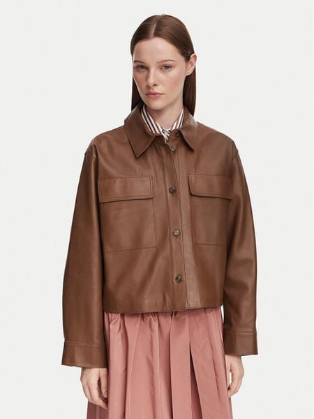 Weekend Max Mara Kurtka skórzana Piovra 2625446021 Brązowy Regular Fit. Brązowe kurtki Weekend Max Mara, bez wzorów, ze skóry, bez kaptura. Za 2,529.00 zł.