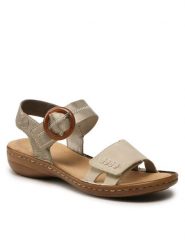 Rieker Sandały 608Z3-60 Beżowy. Brązowe sandały Rieker, bez wzorów, z syntetyku, bez obcasa, na płaskiej podeszwie, bez zapięcia. Za 229.99 zł.