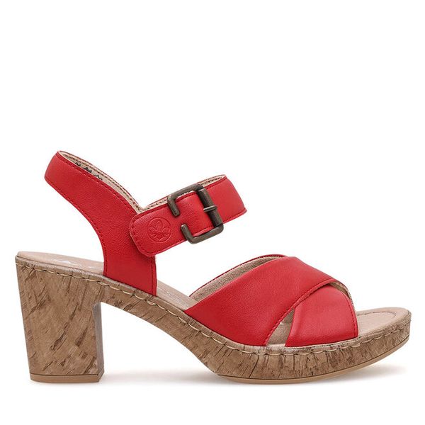 Sandały Rieker. Czerwone sandały Rieker, bez wzorów, bez obcasa, na słupku, bez zapięcia. Za 329.99 zł.
