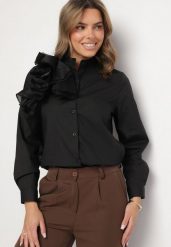 Czarna Koszula z Wiskozą z Ozdobną Aplikacją przy Dekolcie Ridivienne. Czarne koszule Born2be, uniwersalny, z aplikacjami, z jeansu, eleganckie, bez kołnierzyka, bez ramiączek. Za 54.99 zł.